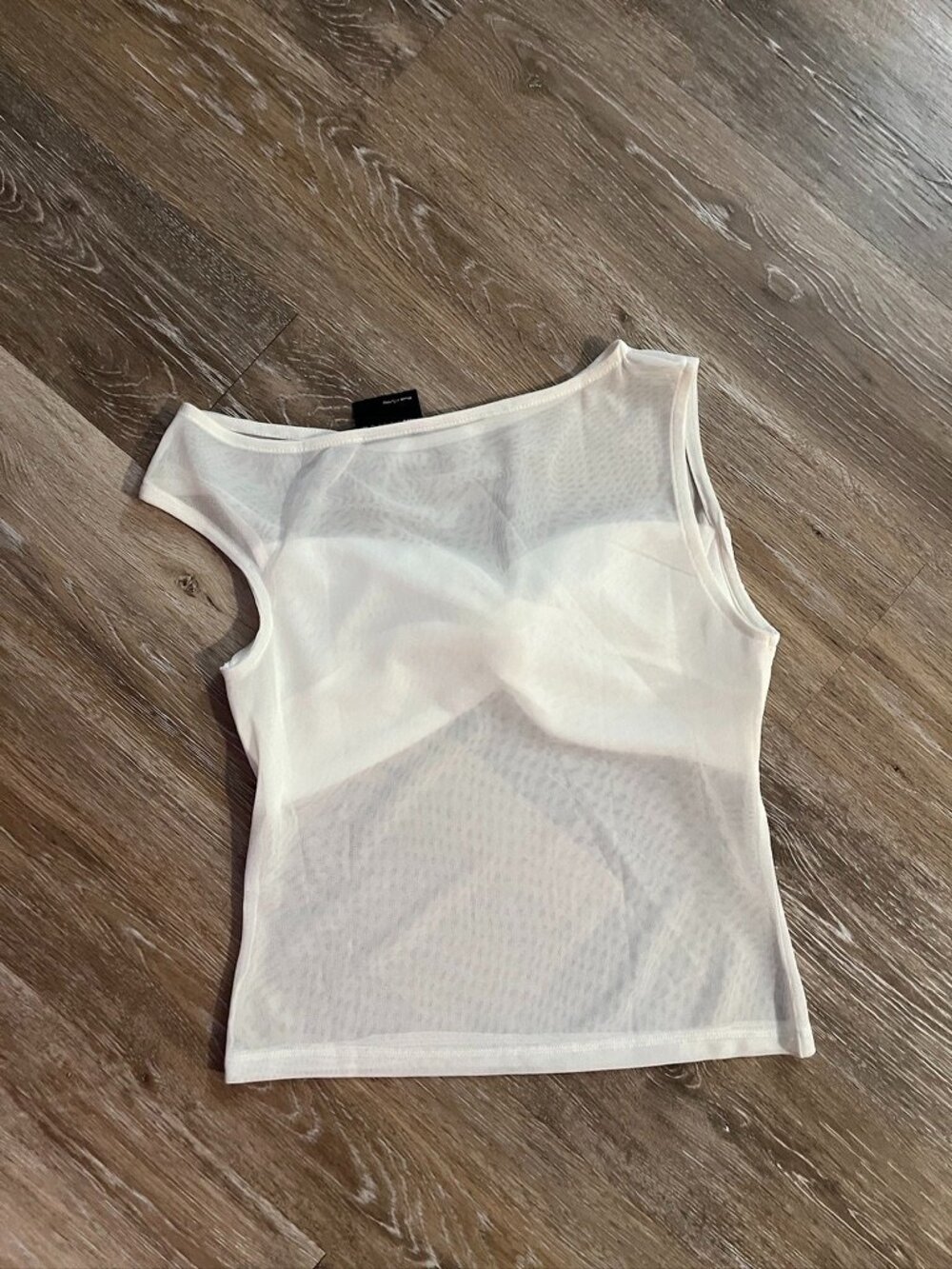 White twist front bust off shoulder SHEER top - Picture 3 of 3